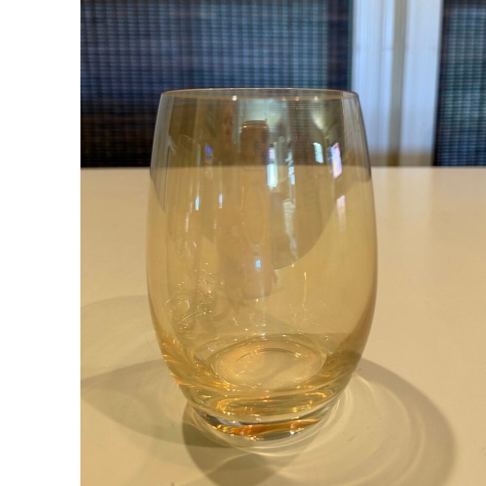Stemless Wine Glasses Set Of 6 Gold 
Yellow Amber Tinted Thin Rim Glass - Picture 3 of 9